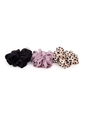 Комплект резинок для волос черного, лилового, бежевого цвета, принт леопард