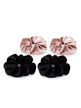 Комплект резинок для волос черного цвета и пыльной розы из бархата 4 шт.