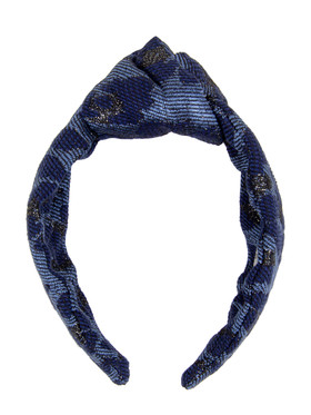 Ободок с узлом синего цвета, принт "леопард"