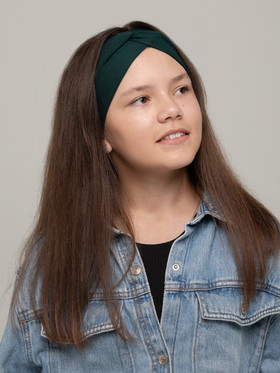 Детская повязка на голову широкая темно-зеленого цвета из джерси