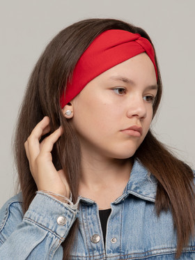 Детская повязка на голову широкая красного цвета из джерси