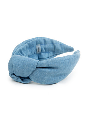 Ободок с узлом голубой из джинсы