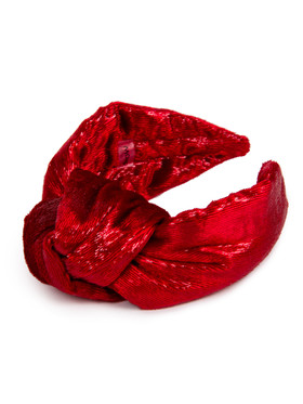 Ободок с узлом красного цвета из бархата с люрексом